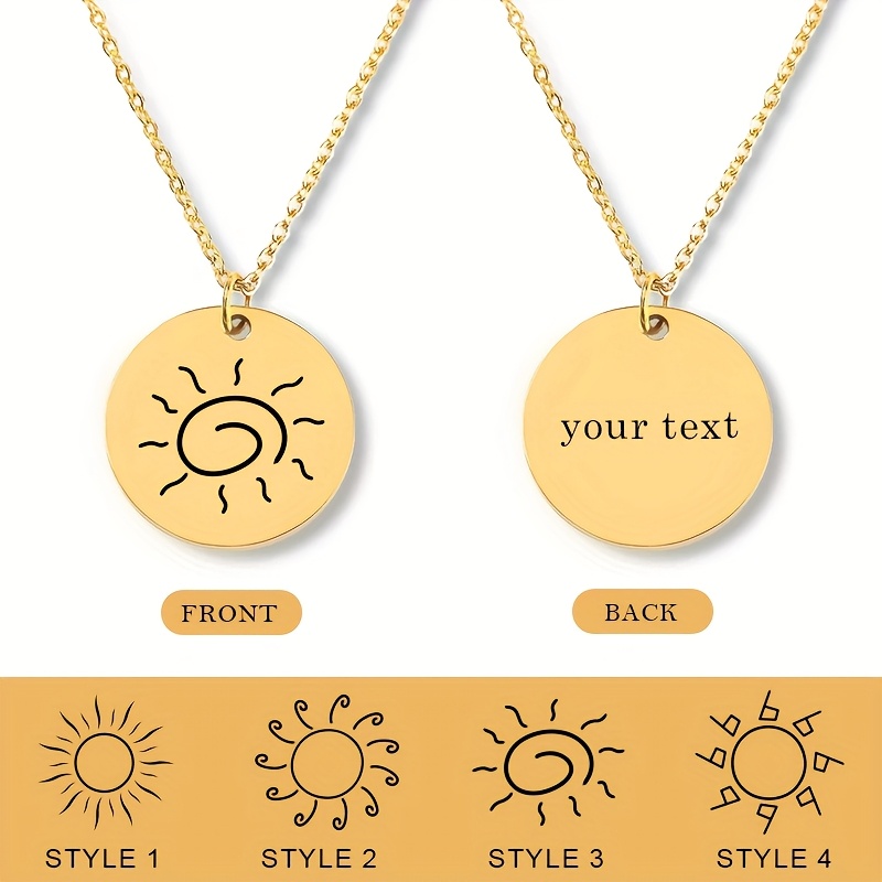 Women's Customized Sun Symbol Necklace, Engraved Text Pendant